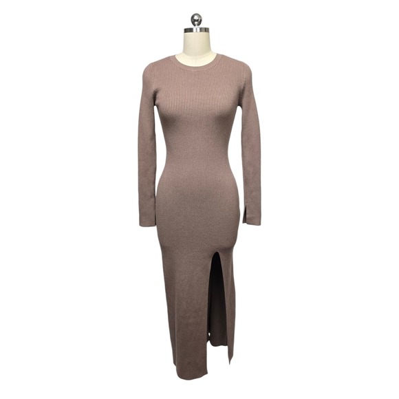 Abercrombie & Fitch Dresses & Skirts - Abercrombie & Fitch Ribbed Knit Maxi‎ Dress Side Slit Soft Taupe Tan Size Small
